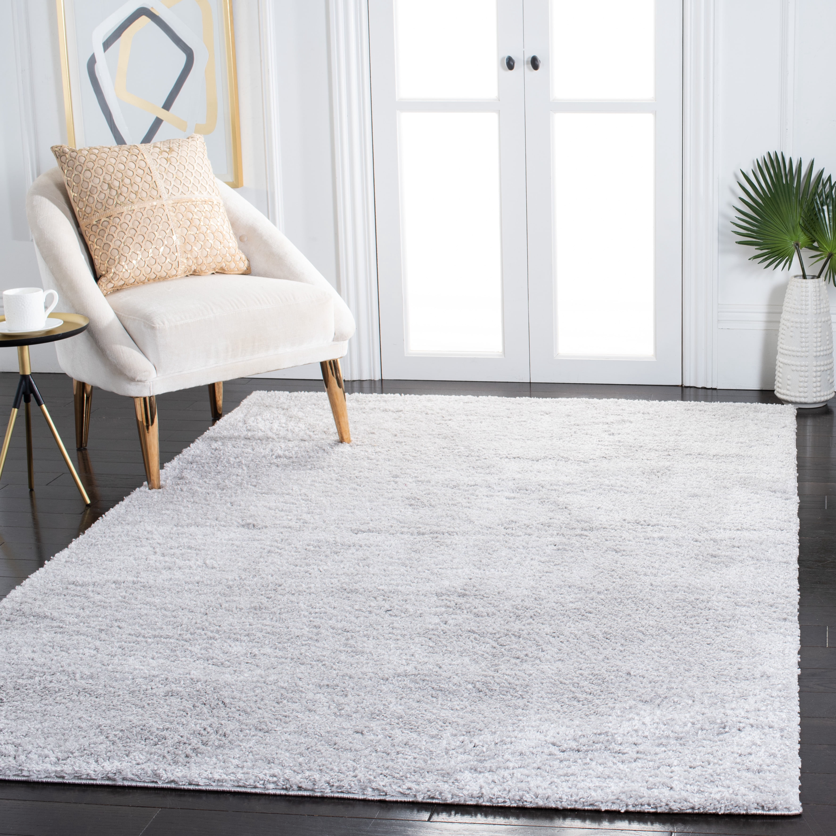 SAFAVIEH August Lennox Solid Plush Shag Area Rug, Light Grey, 4' x 6'
