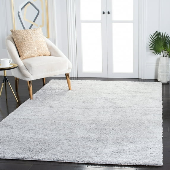 SAFAVIEH August Lennox Solid Plush Shag Area Rug, Light Grey, 4' x 6'