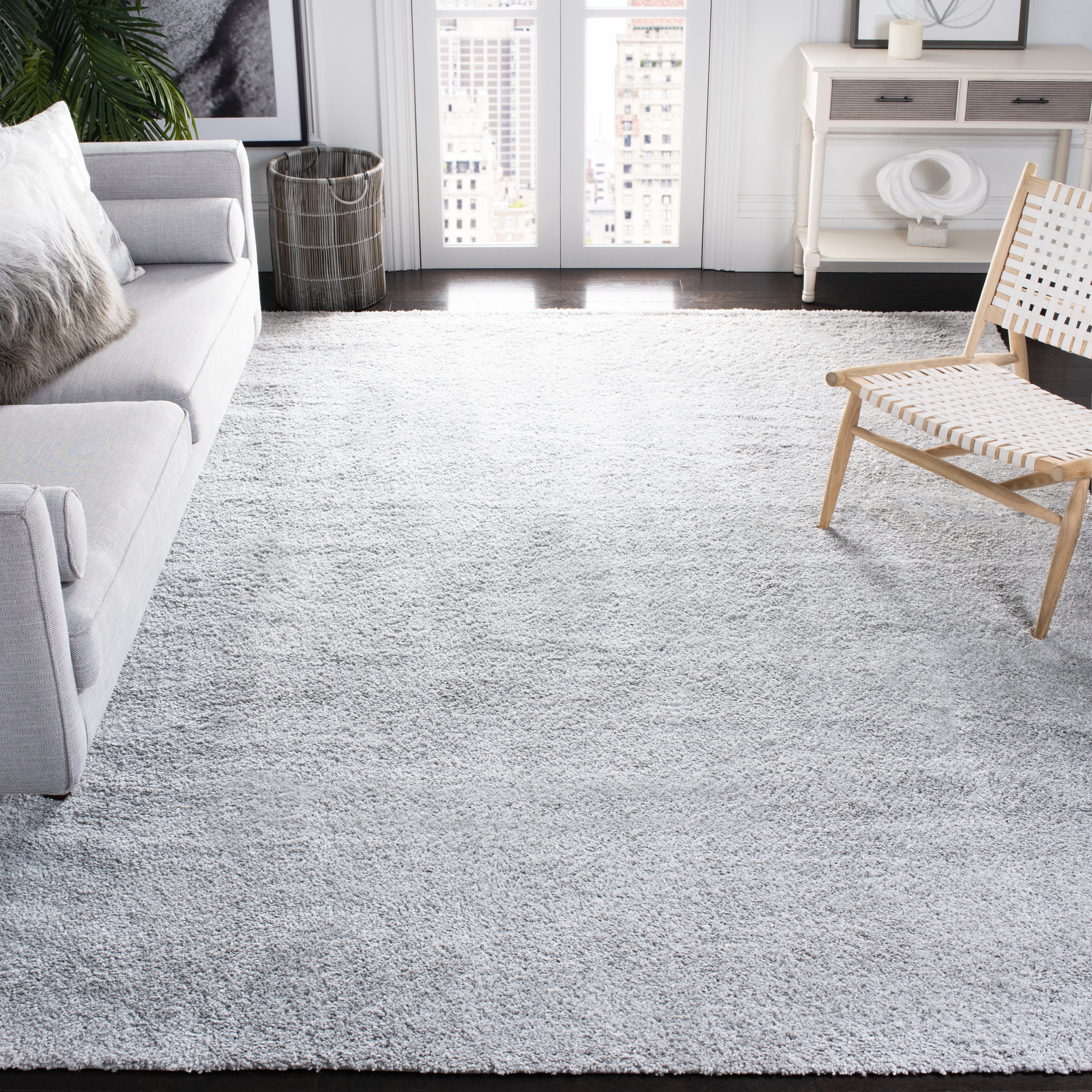 SAFAVIEH August Lennox Solid Plush Shag Area Rug, Light Grey, 9' x 12'