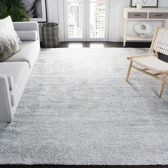 SAFAVIEH August Lennox Solid Shag Area Rug, Light Grey, 6'7" x 6'7" Square