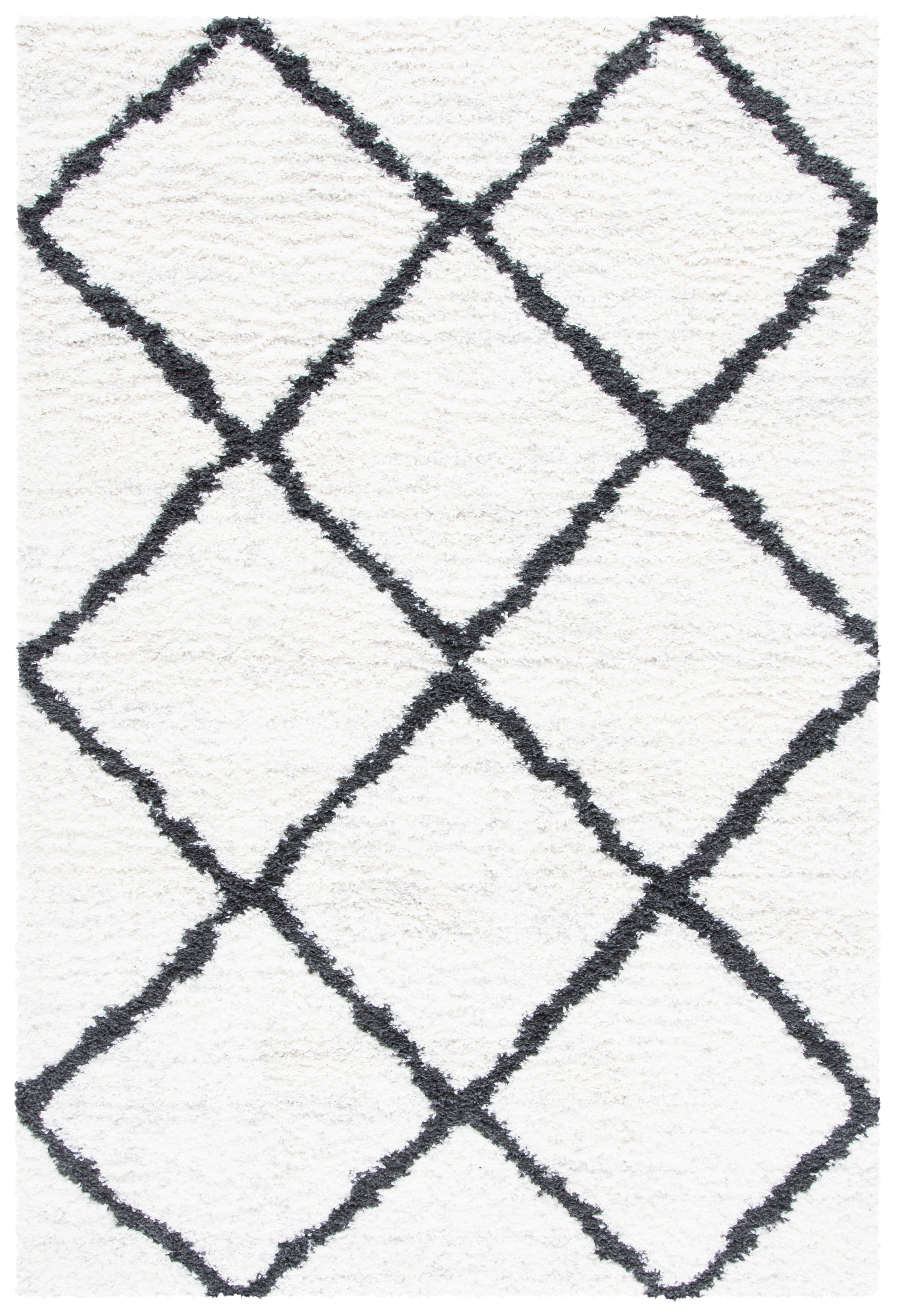 Luxurious Black Trellis Shag Rug with Non-Slip, Easy Care Synthetic Fibers
