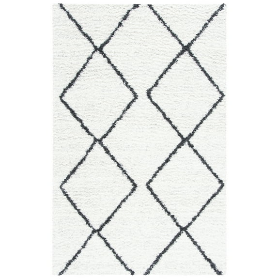 SAFAVIEH August Raphael Diamond Shag Area Rug, Ivory/Black, 5'5" x 7'7"