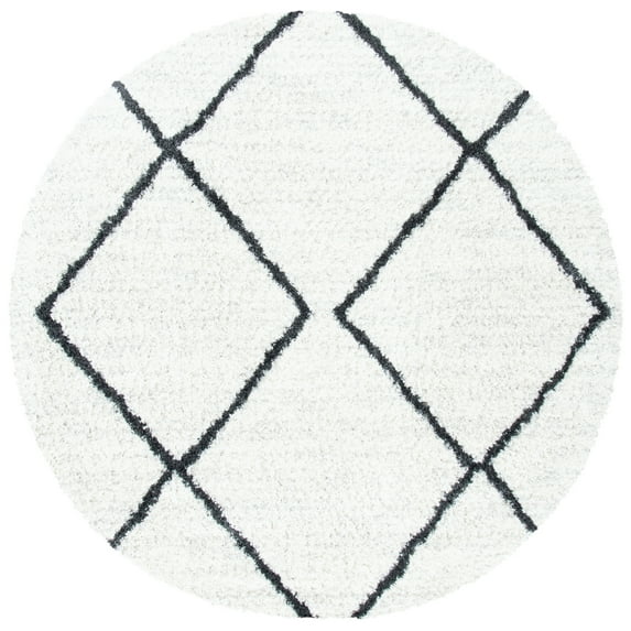 SAFAVIEH August Raphael Diamond Shag Area Rug, Ivory/Black, 6'7" x 6'7" Round
