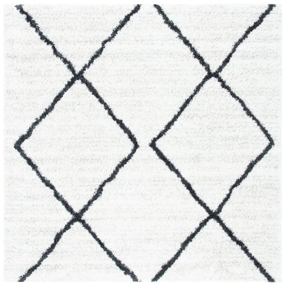 SAFAVIEH August Raphael Diamond Shag Area Rug, Ivory/Black, 6'7" x 6'7" Square