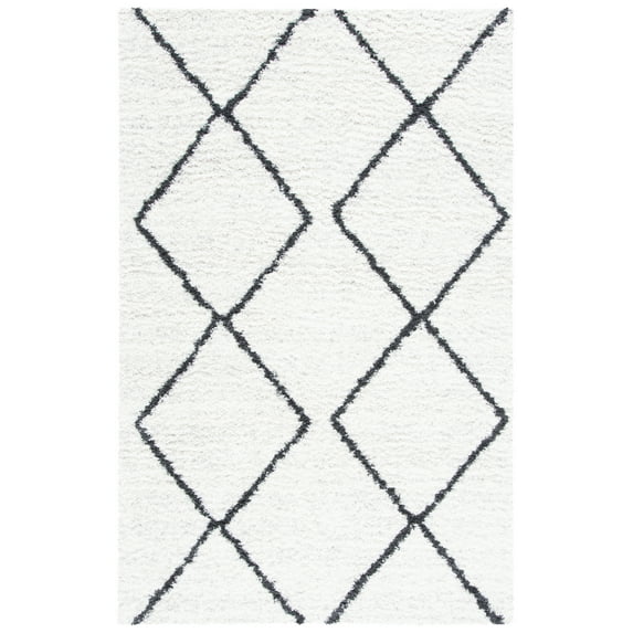 SAFAVIEH August Raphael Diamond Shag Area Rug, Ivory/Black, 9' x 12'