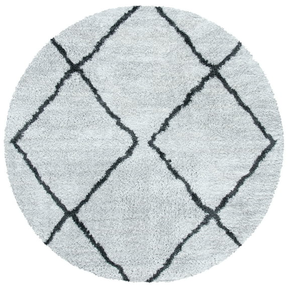 SAFAVIEH August Raphael Diamond Shag Area Rug, Ivory/Grey, 6'7" x 6'7" Round