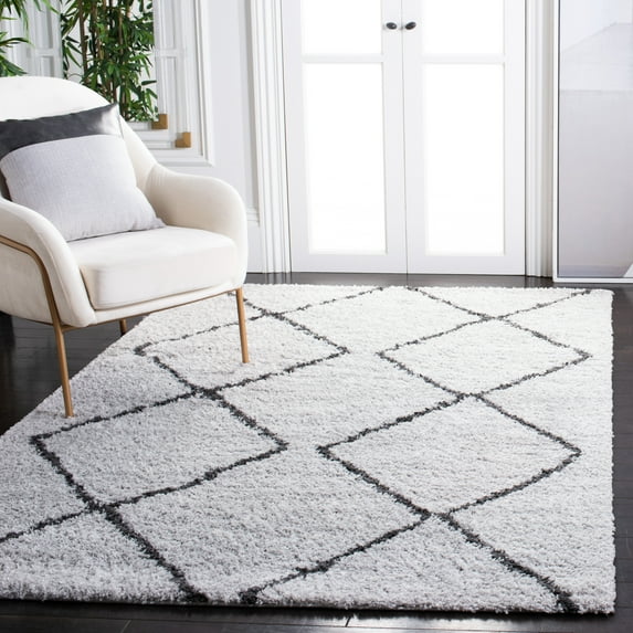 SAFAVIEH August Raphael Diamond Shag Area Rug, Ivory/Grey, 9' x 12'