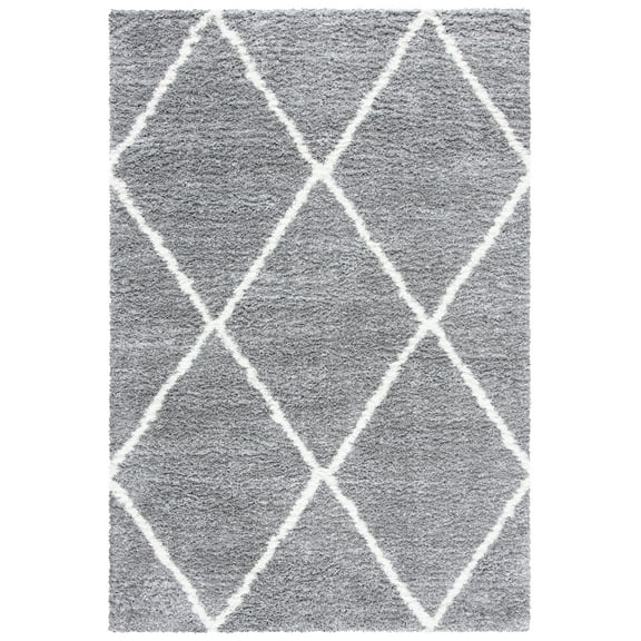 SAFAVIEH August Romayne Diamond Shag Area Rug, Light Grey/Ivory, 5'5" x 7'7"