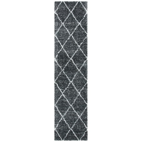 SAFAVIEH August Romayne Diamond Shag Runner Rug, Dark Grey/Ivory, 2'2" x 9'