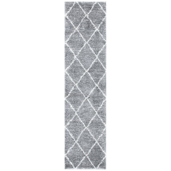 SAFAVIEH August Romayne Diamond Shag Runner Rug, Light Grey/Ivory, 2'2" x 9'