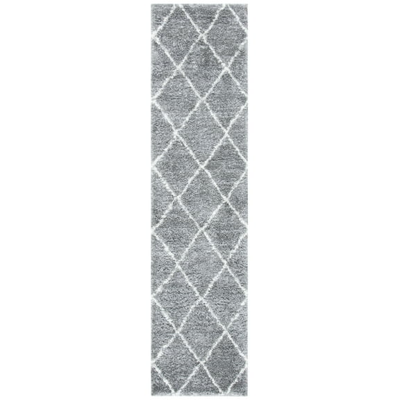 SAFAVIEH August Romayne Diamond Shag Runner Rug, Light Grey/Ivory, 2'2" x 9'