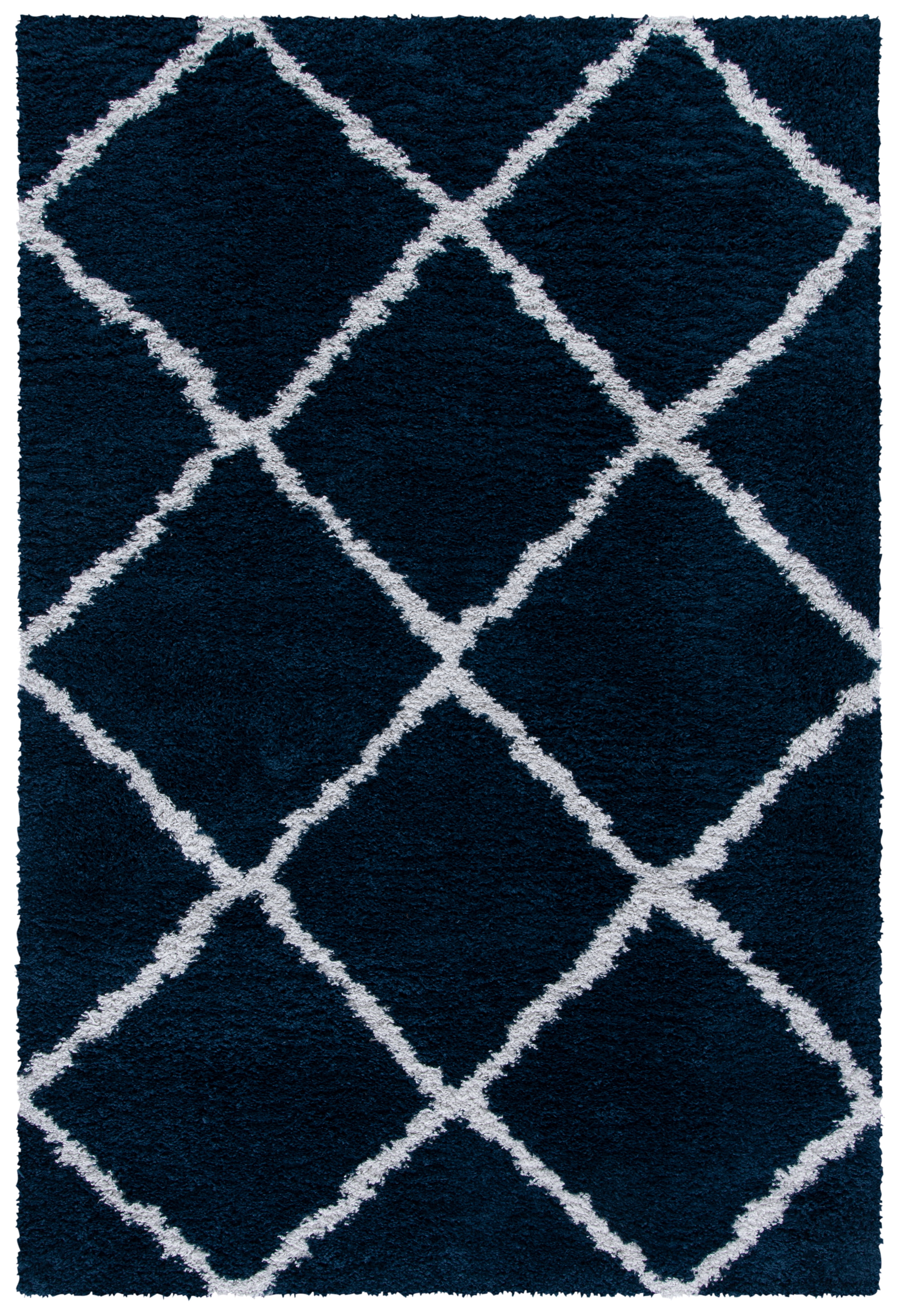 Navy and Ivory Diamond Shag Synthetic Area Rug 5'3" x 7'6"