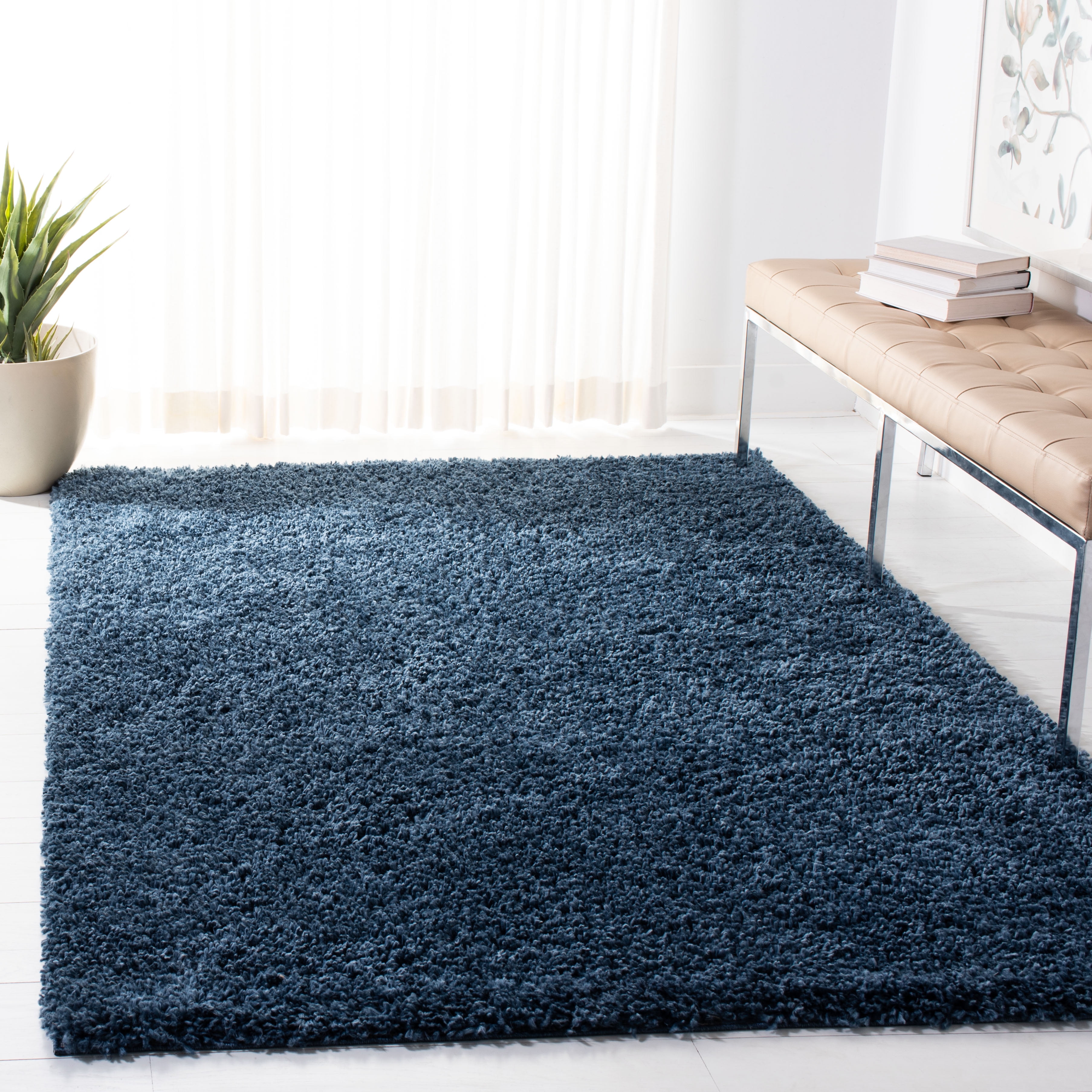 SAFAVIEH August Sophia Solid Plush Shag Area Rug Navy 8 x 10
