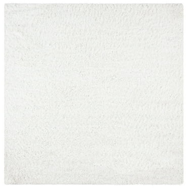 SAFAVIEH August Sophia Solid Plush Shag Area Rug, White, 5' x 5' Square