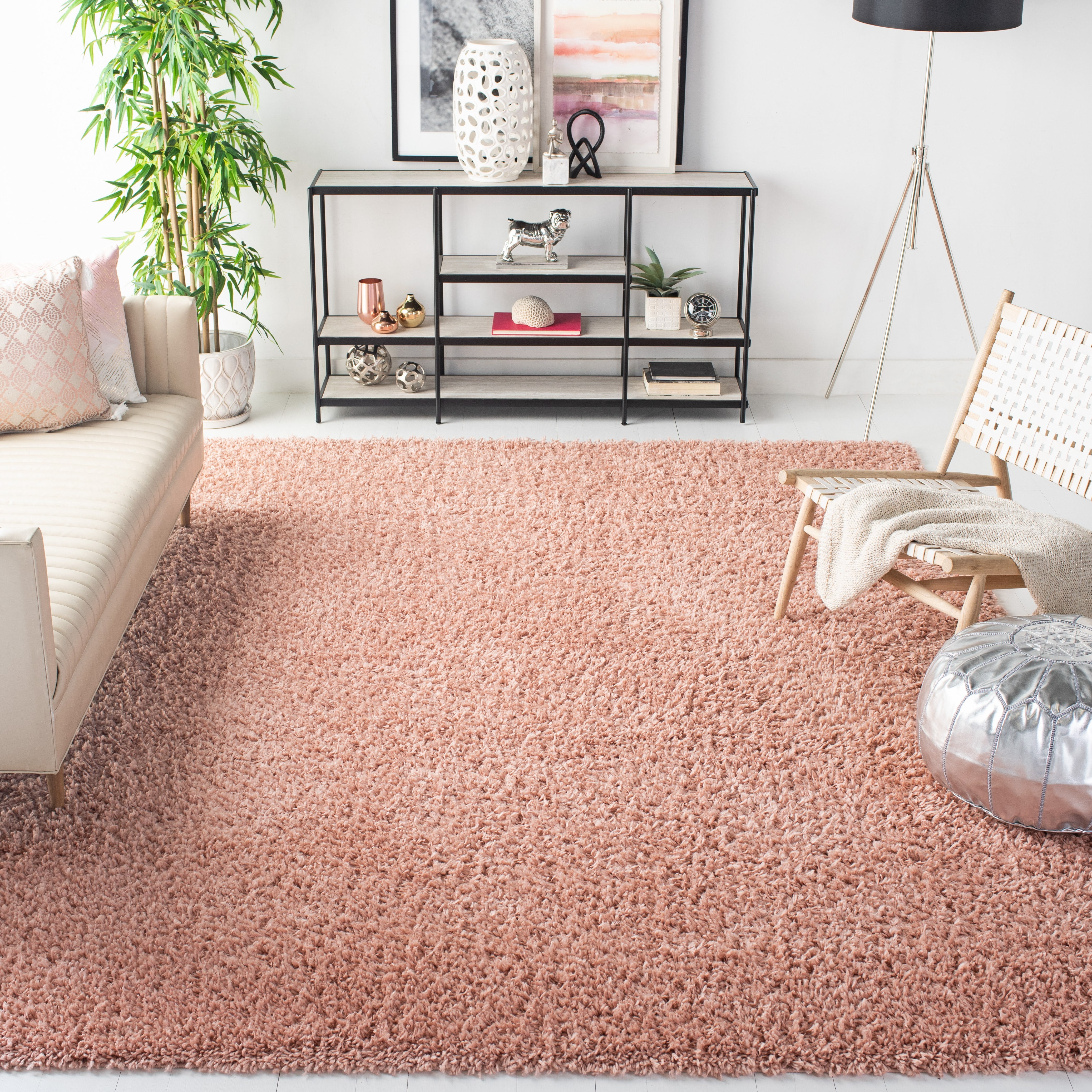 SAFAVIEH August Sophia Solid Plush Shag Area Rug, Rose, 8' x 10'