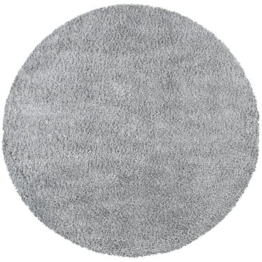 SAFAVIEH August Sophia Solid Shag Area Rug, Silver, 5' x 5' Round