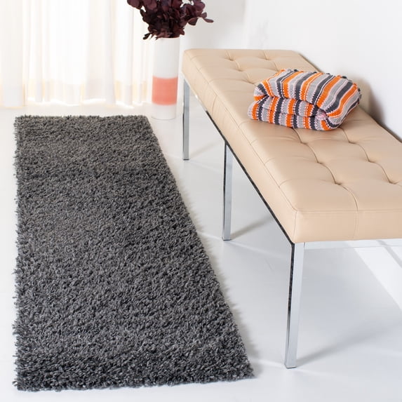 SAFAVIEH August Sophia Solid Shag Runner Rug, Charcoal, 2' x 11'