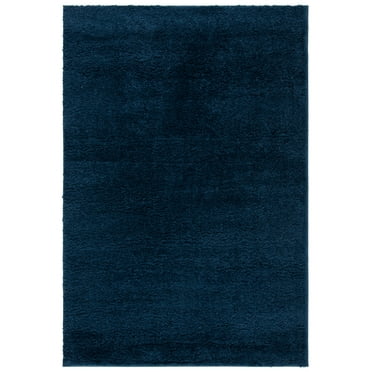 SAFAVIEH August Yasim Solid Plush Shag Area Rug, Navy, 5'3" x 7'7"