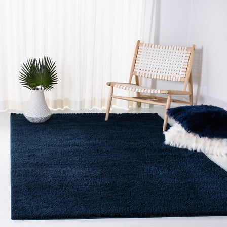 SAFAVIEH August Yasim Solid Plush Shag Area Rug, Navy, 6'7" x 6'7" Square