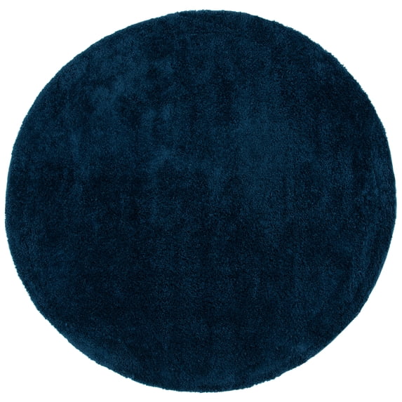 SAFAVIEH August Yasim Solid Shag Area Rug, Navy, 4' x 4' Round
