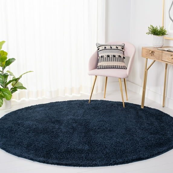 SAFAVIEH August Yasim Solid Shag Area Rug, Navy, 6'7" x 6'7" Round
