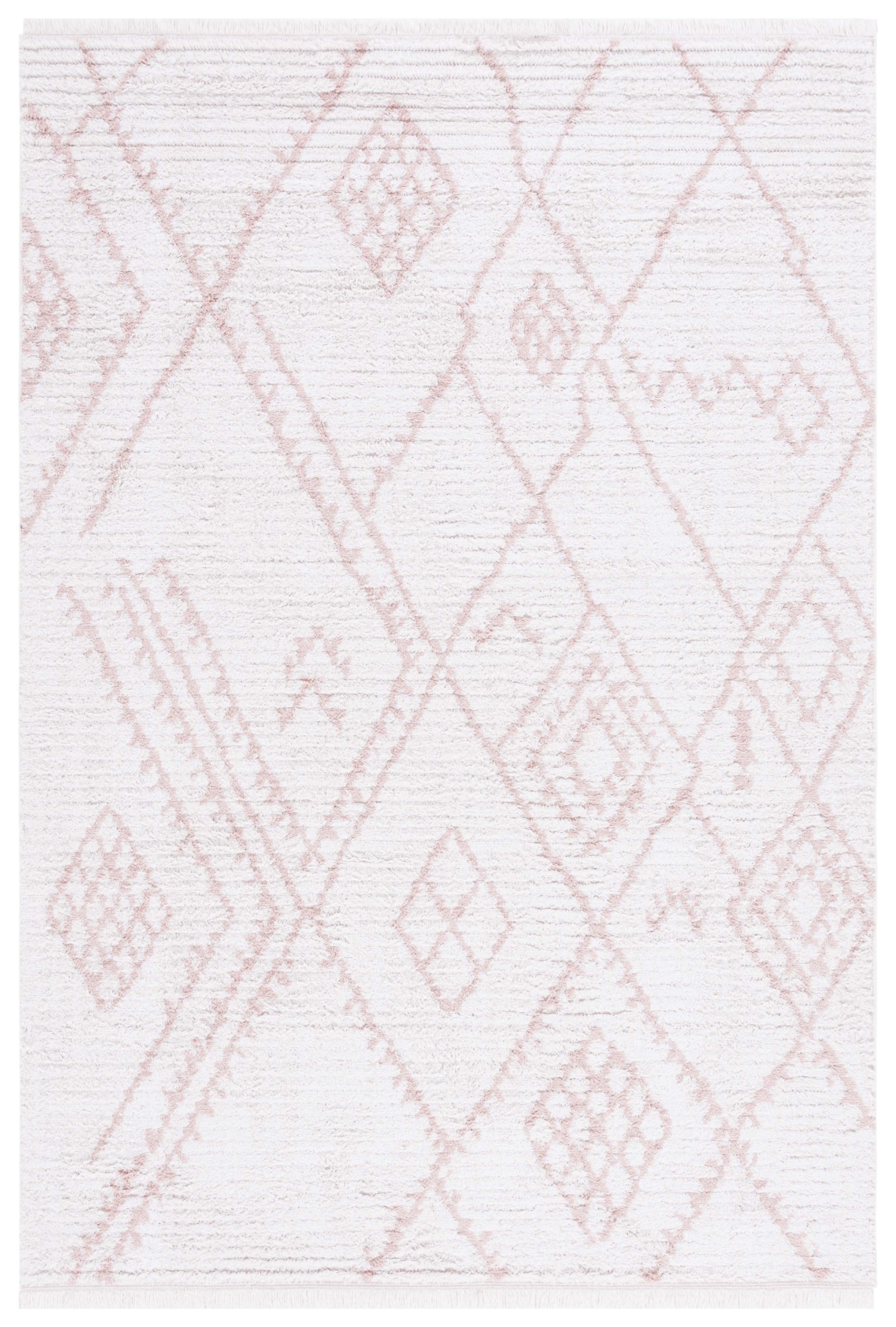 Ivory and Pink Geometric Flat Woven Synthetic Area Rug, 5' x 7'