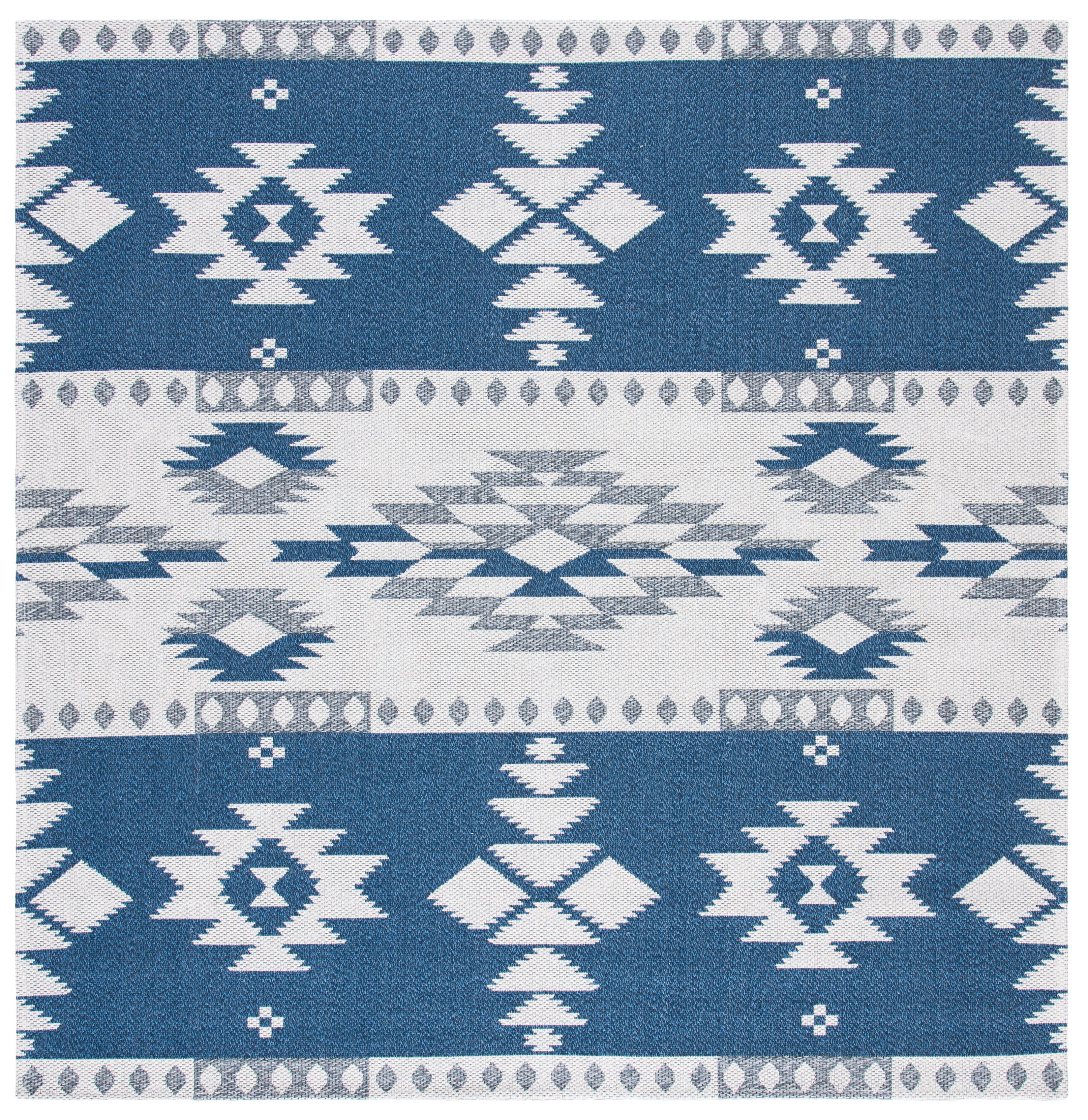 Augustine Blue and White Flat Woven Square Rug