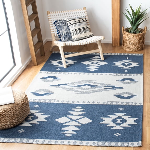 SAFAVIEH Augustine Bradford Geometric Area Rug, Navy/Creme, 6'4" x 6'4" Square