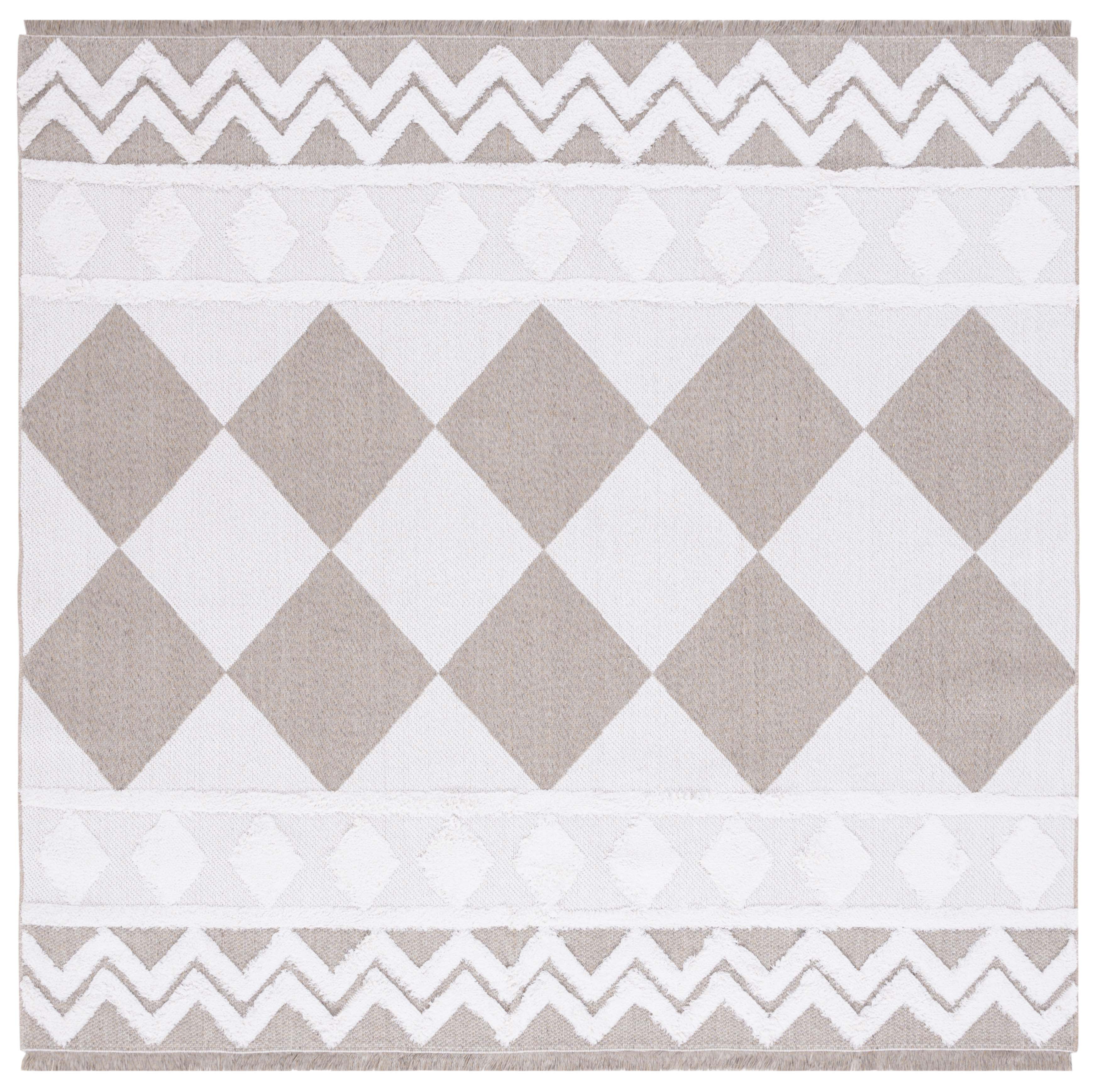 Augustine Ivory/Beige Geometric Synthetic Square Rug, 6'4" x 6'4"