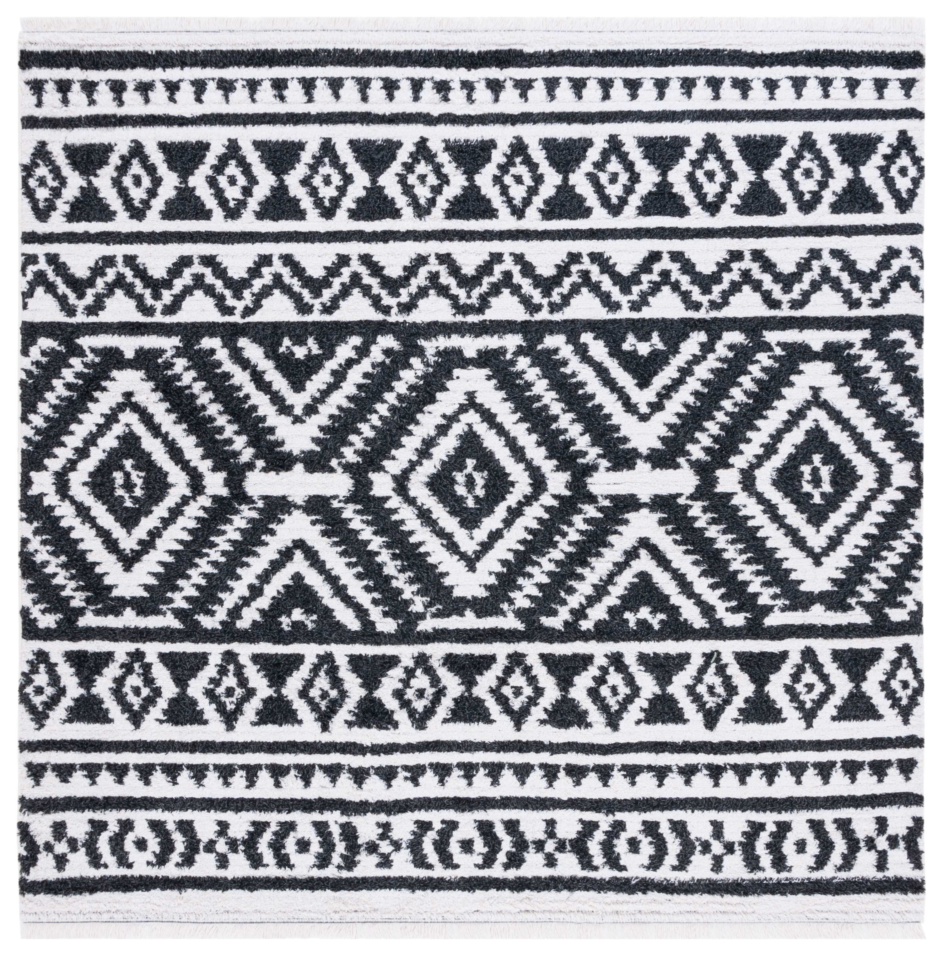 Augustine 6'4" Black/Ivory Synthetic Flat Woven Square Rug