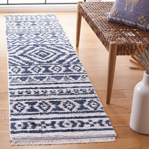 SAFAVIEH Augustine Emmett Geometric Runner Rug, Navy/Ivory, 2' x 9'