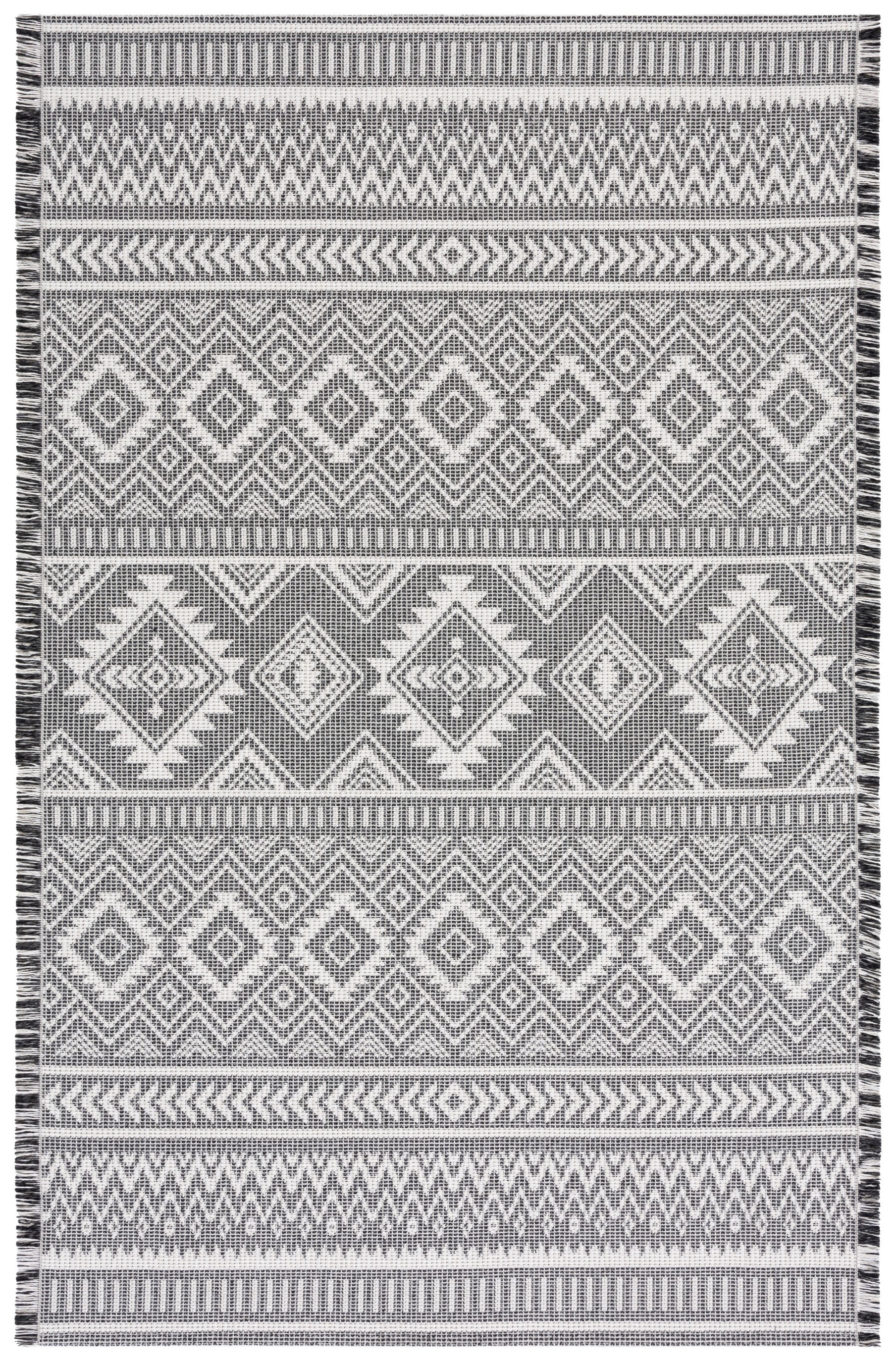 Augustine Black and Ivory Geometric Synthetic Area Rug, 6'4" x 9'6"