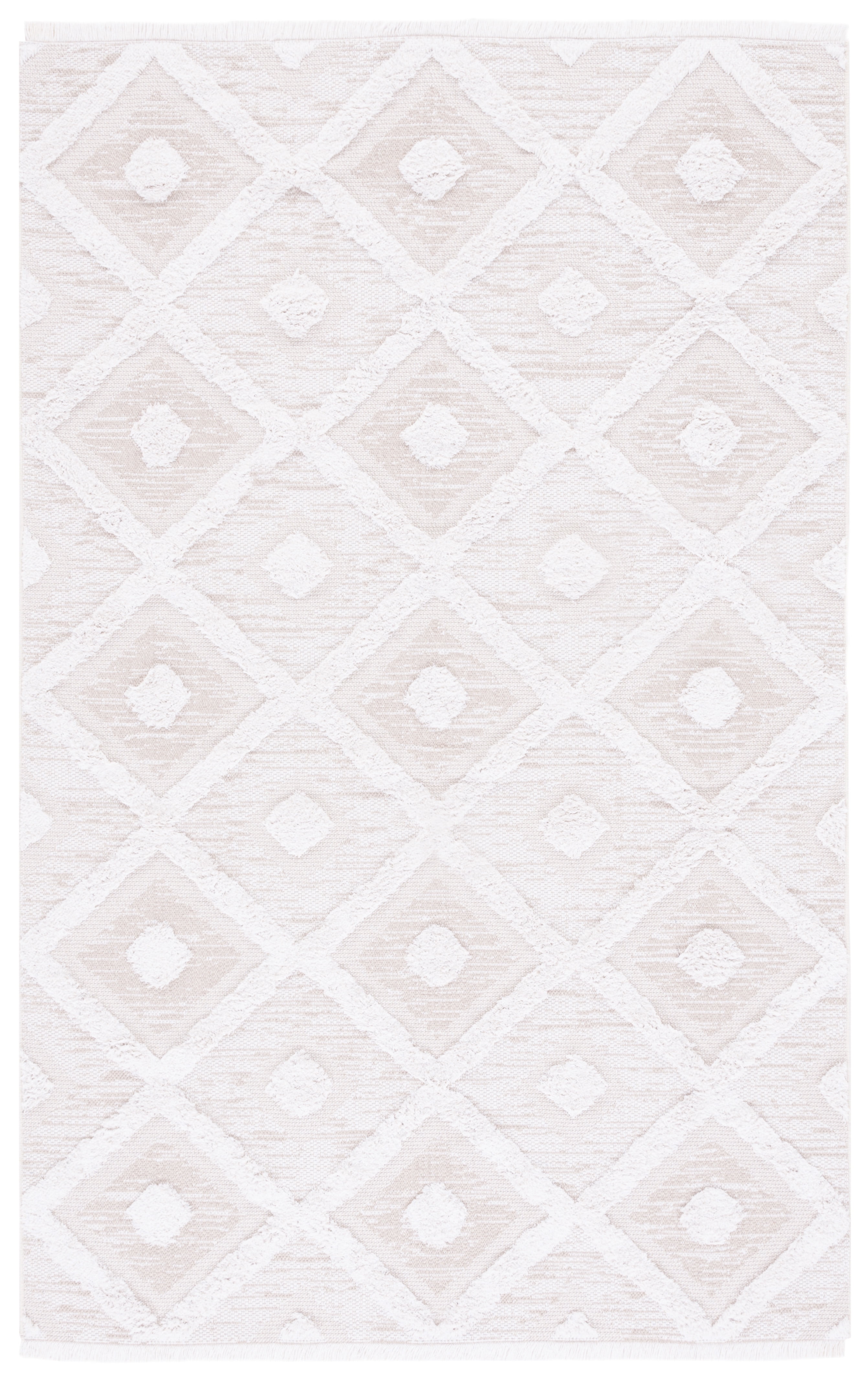 Beige and Ivory Geometric Flat Woven Synthetic Rug 5' x 7'