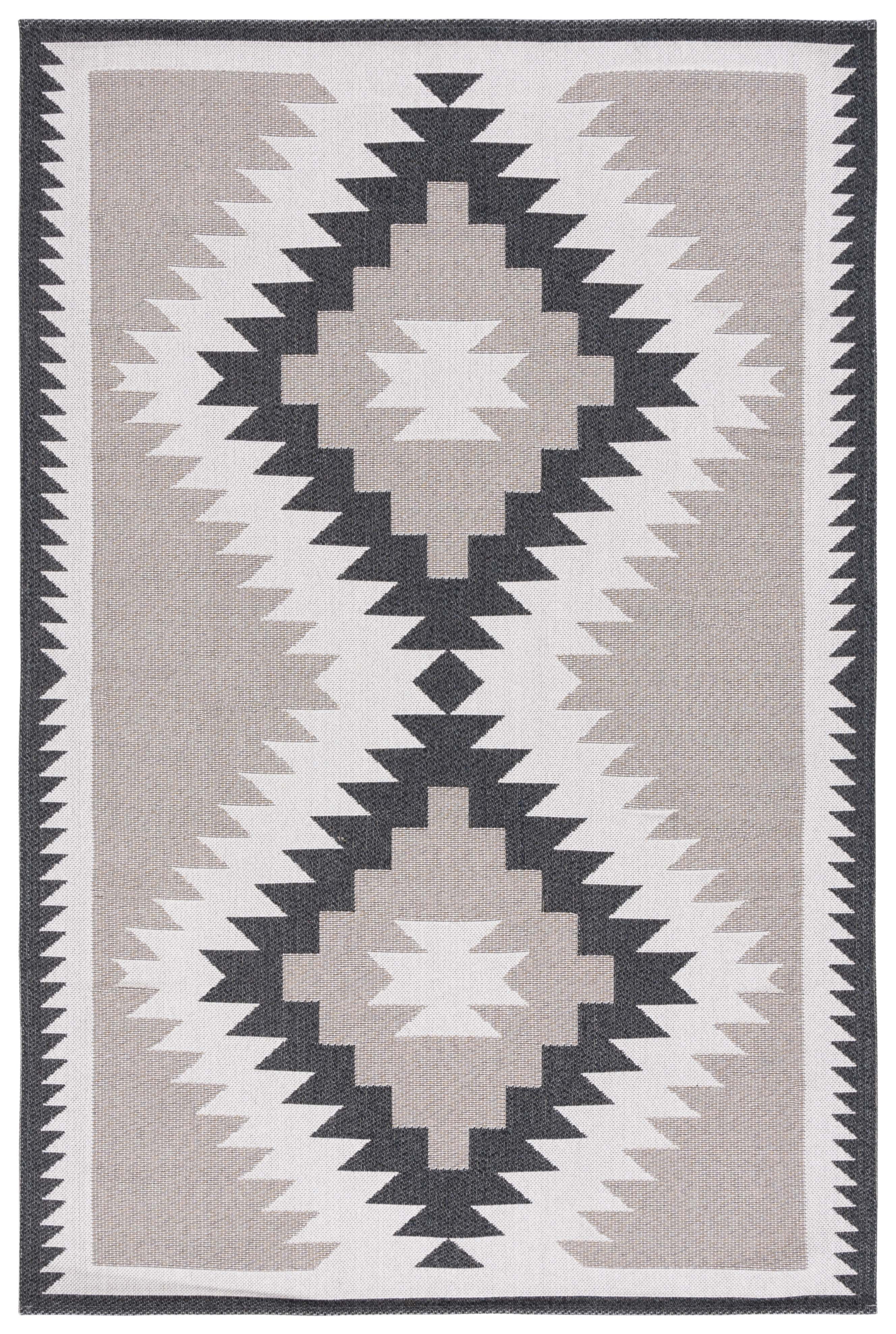 Augustine Beige and Black Geometric Flat Woven Area Rug, 4' x 6'