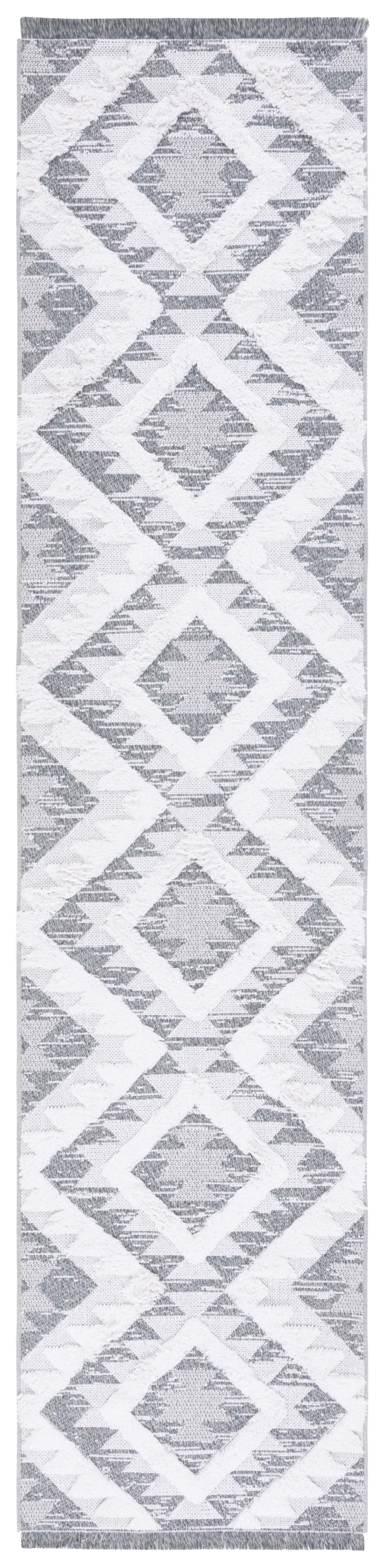 Coastal Charm Gray Geometric Synthetic 2' x 9' Runner Rug