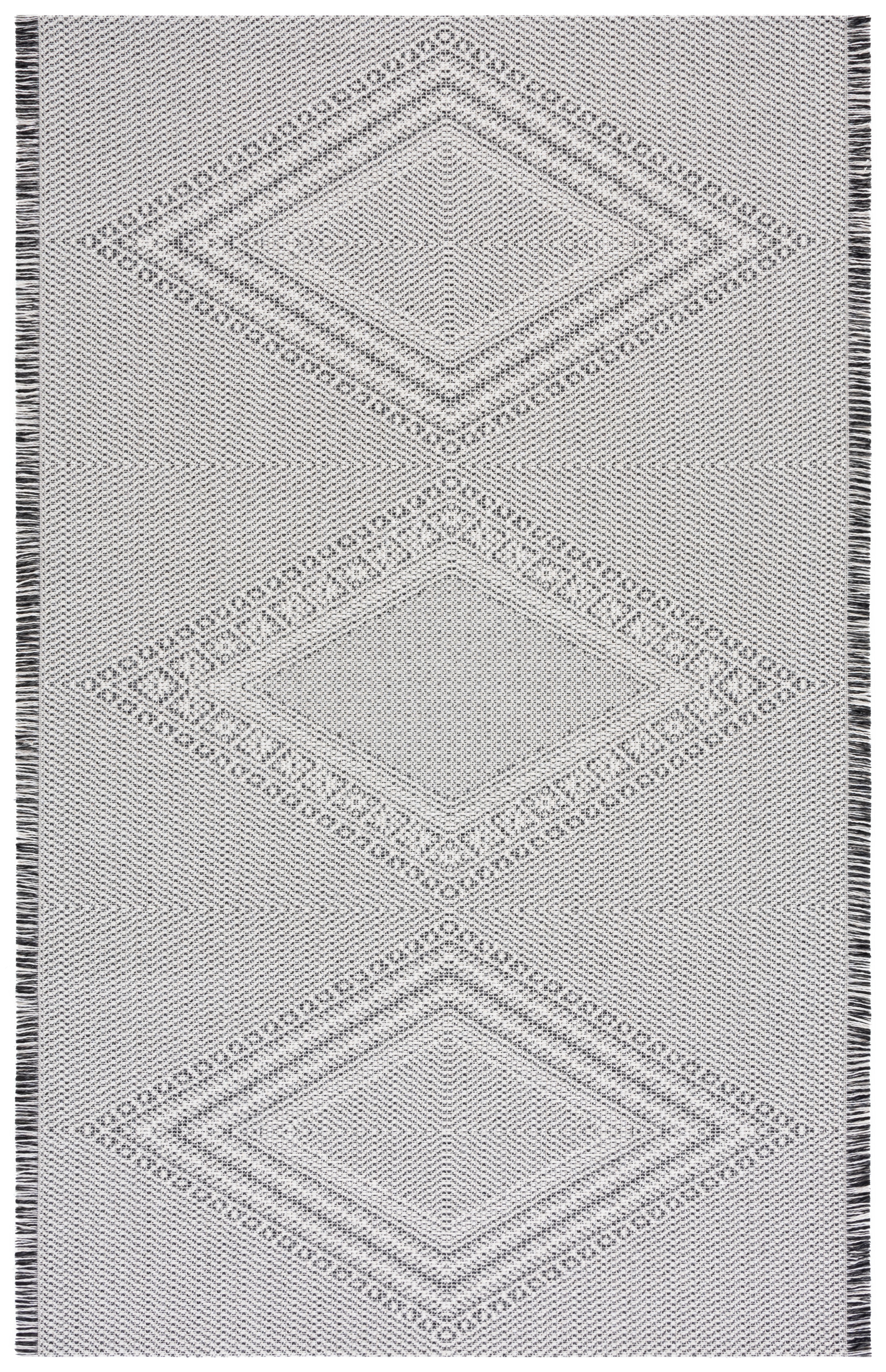 Augustine Black and Ivory Flat Woven Synthetic Area Rug 5' x 7'