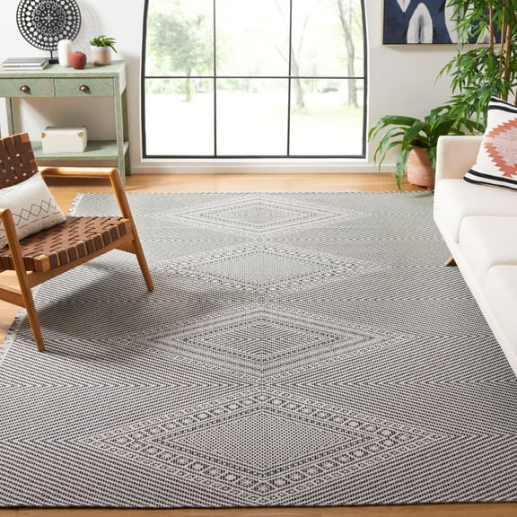 SAFAVIEH Augustine Kaiden Geometric Area Rug, Ivory/Black, 6'4" x 6'4" Square