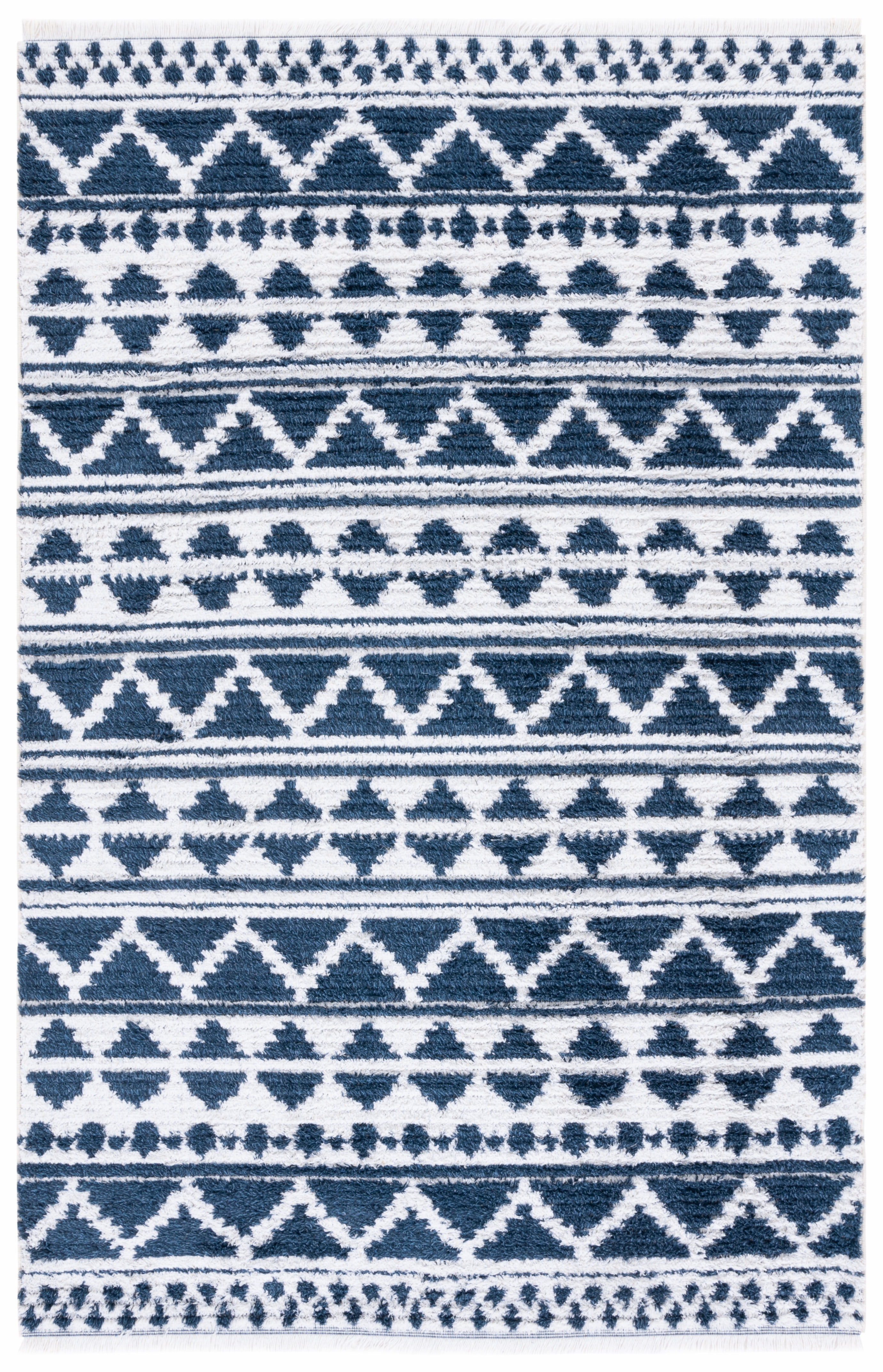 Navy and Ivory Geometric Flat Woven Square Rug