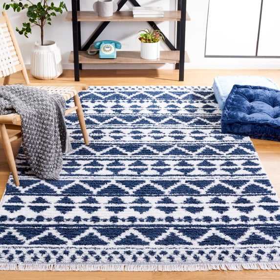 SAFAVIEH Augustine Kalina Geometric Area Rug, Navy/Ivory, 6'4" x 9'6"
