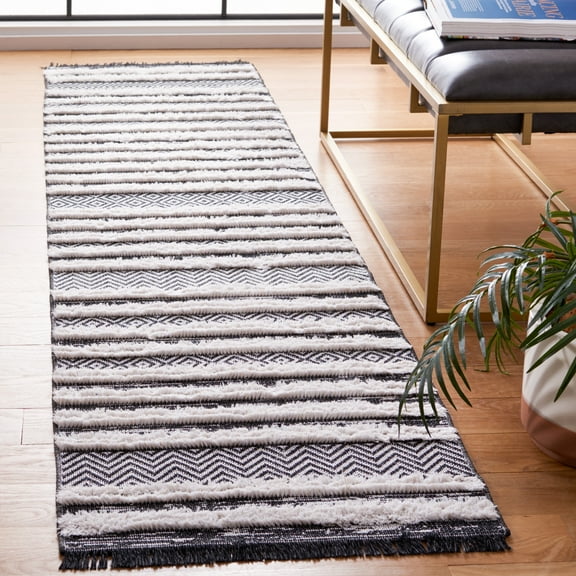SAFAVIEH Augustine Maggie Striped Runner Rug, Black/Ivory, 2' x 9'