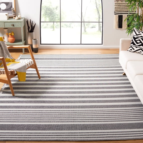 SAFAVIEH Augustine Miah Striped Area Rug, Ivory/Black, 6'4" x 6'4" Square