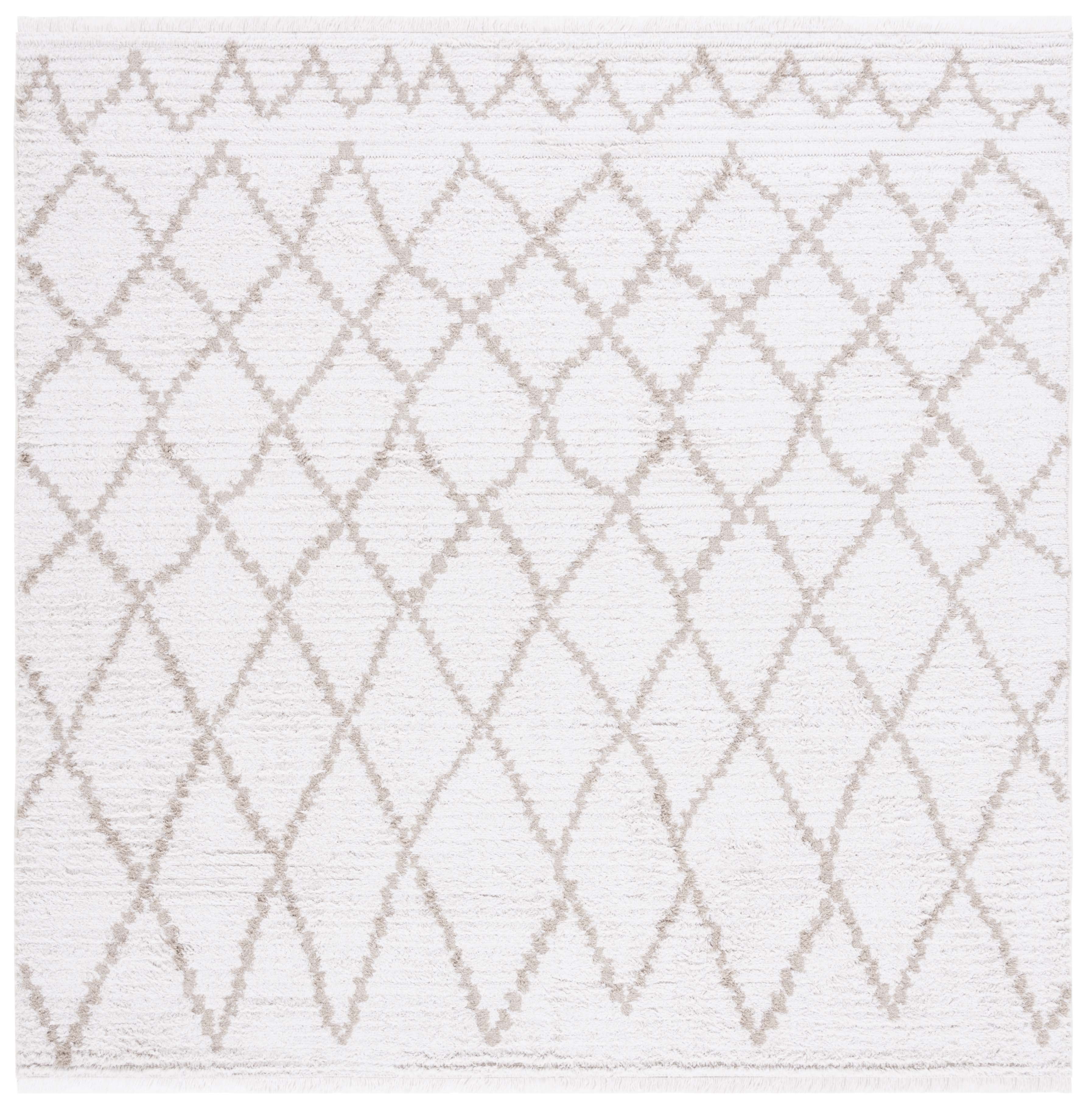 Ivory Beige Synthetic Flat Woven Square Area Rug