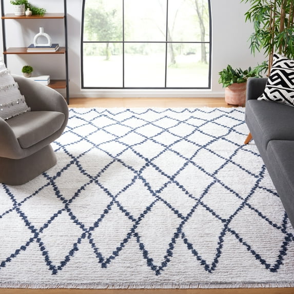 SAFAVIEH Augustine Ramona Trellis Area Rug, Ivory/Navy, 9' x 12'