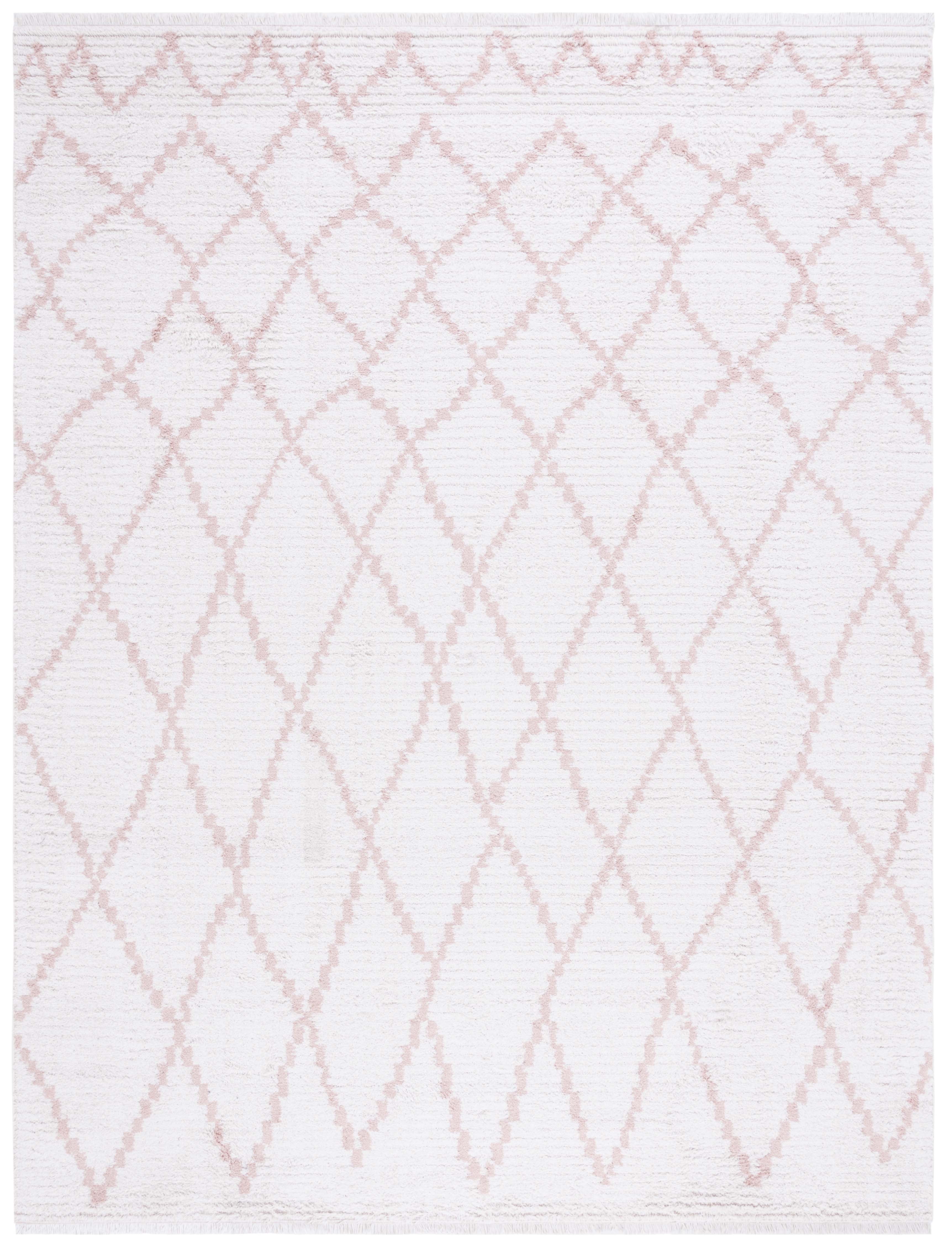 Ivory and Pink Flat Woven Synthetic Area Rug