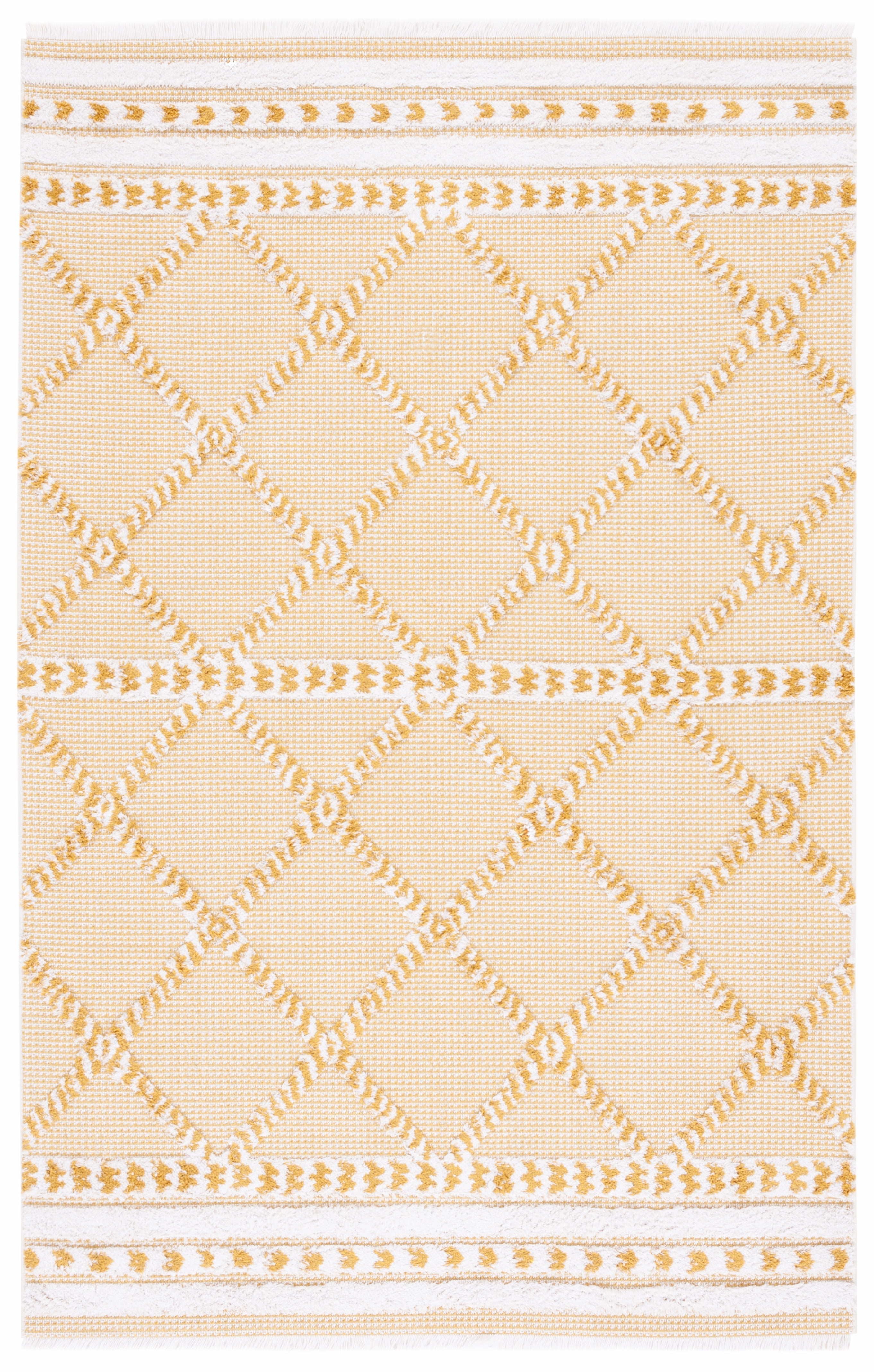 Gold and Ivory Geometric Flat Woven Synthetic Area Rug, 5' x 7'
