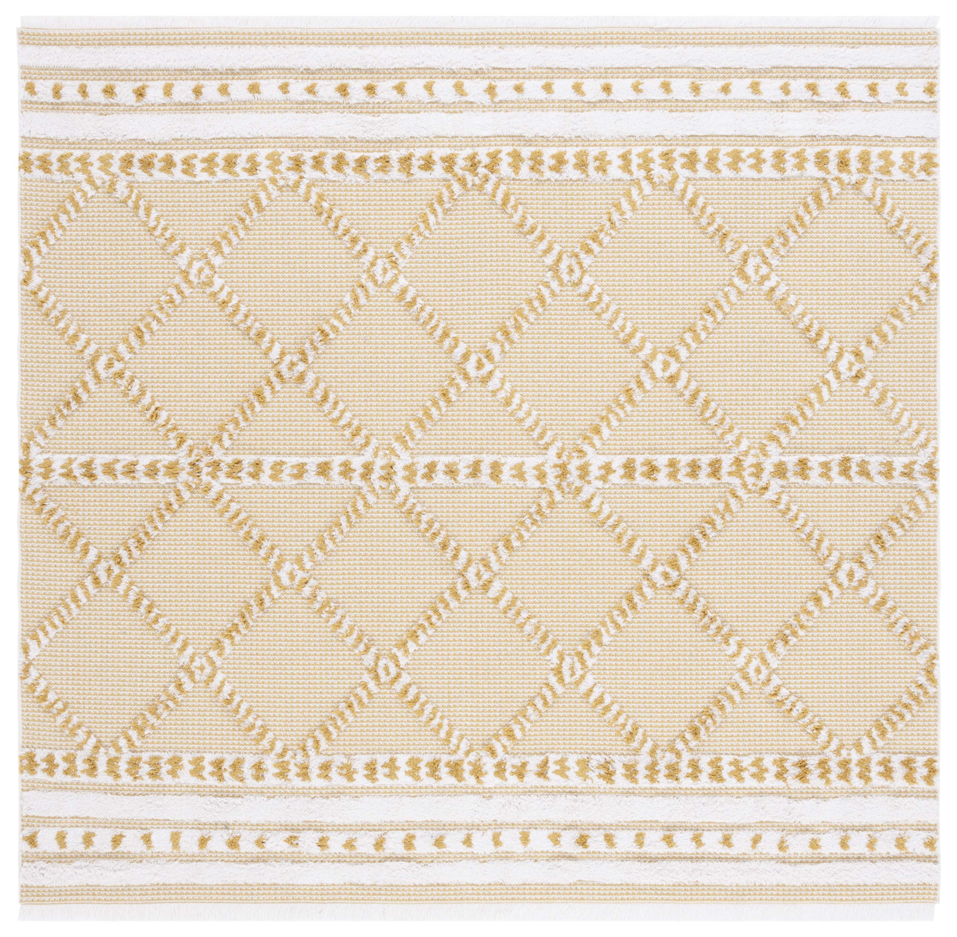 Augustine Gold and Ivory Square Synthetic Area Rug