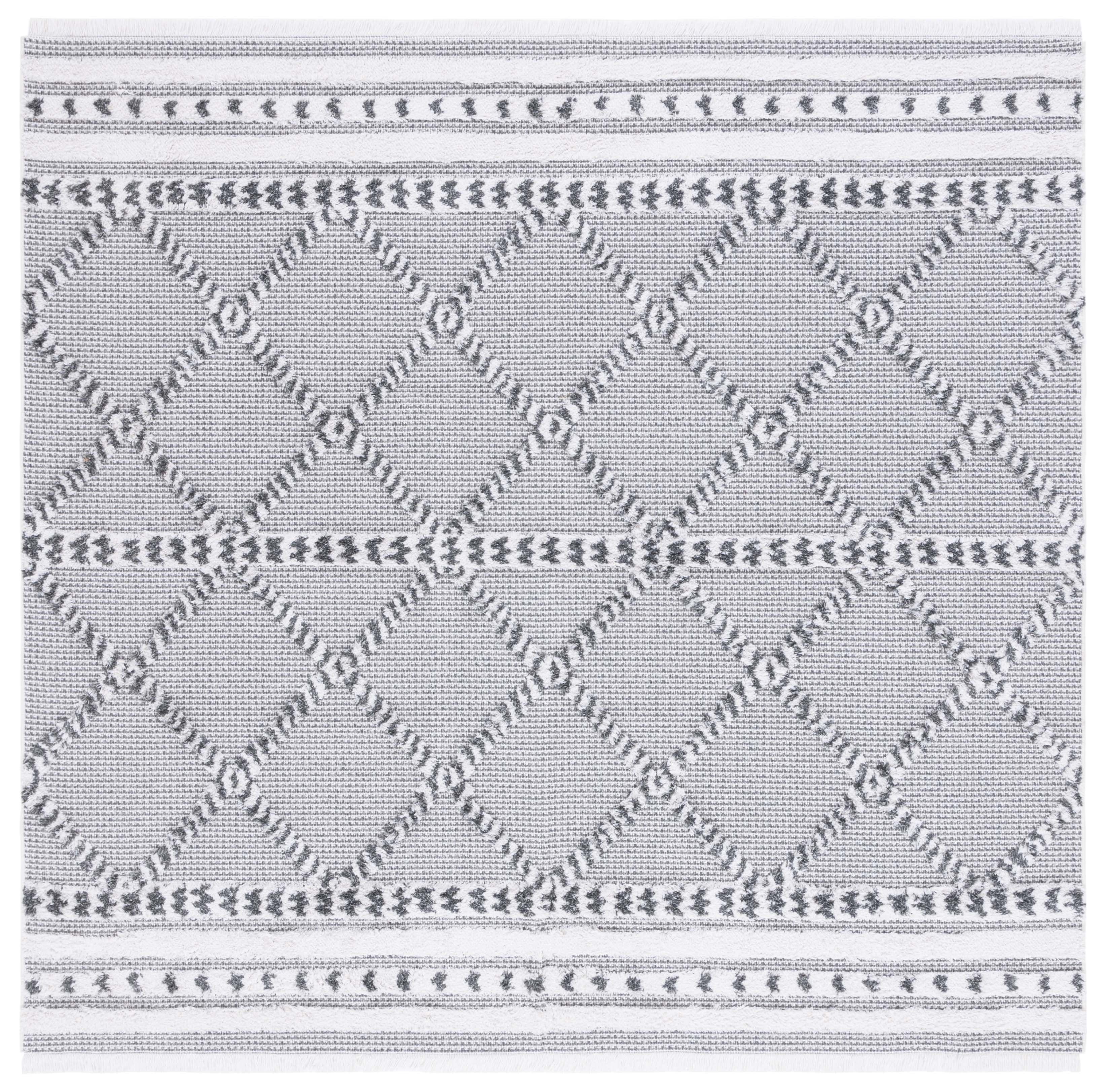 Ivory and Grey Synthetic Flat Woven Square Rug, 6'4"