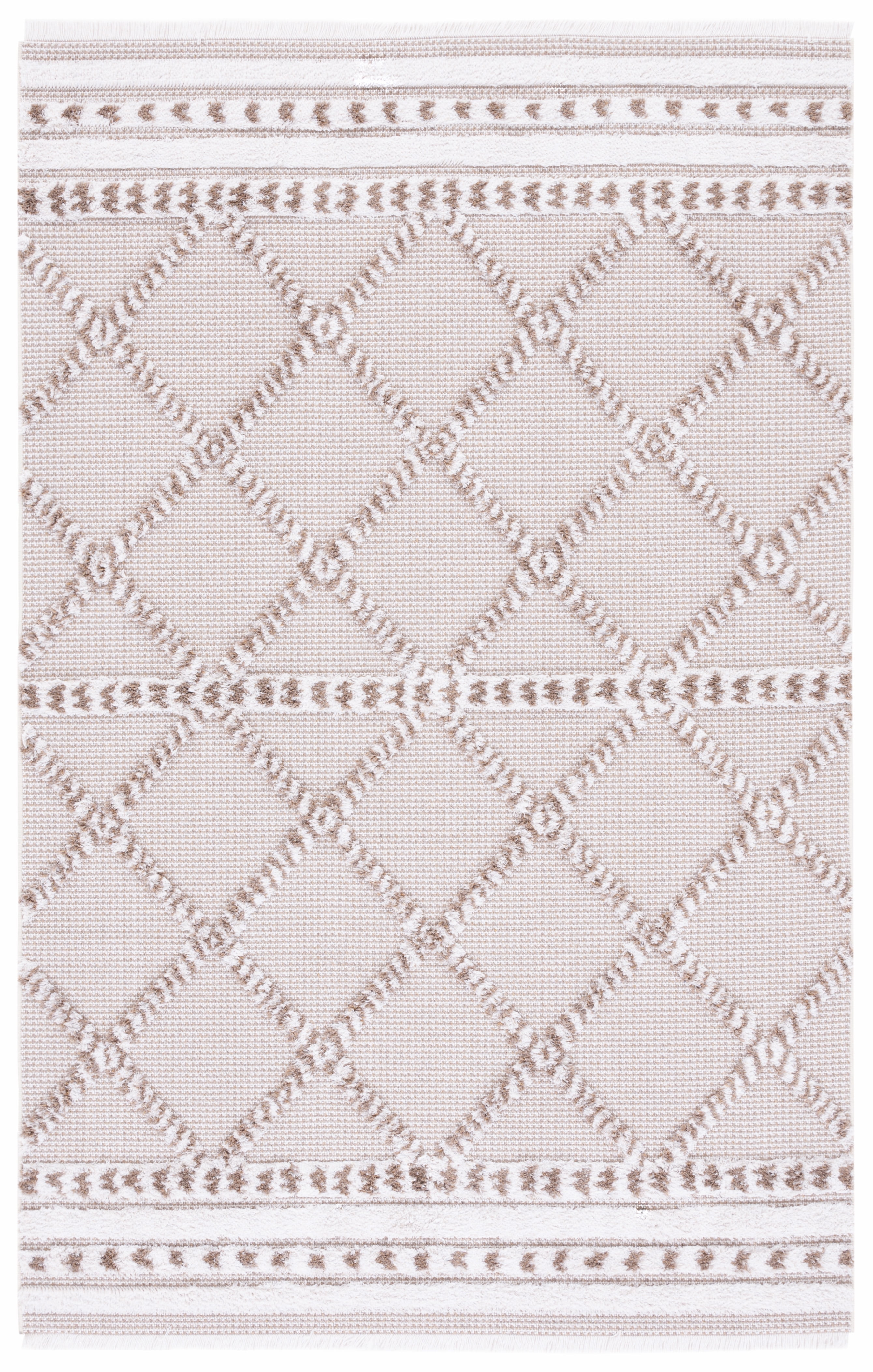 Ivory and Beige Geometric Flat Woven Synthetic Area Rug, 5' x 7'