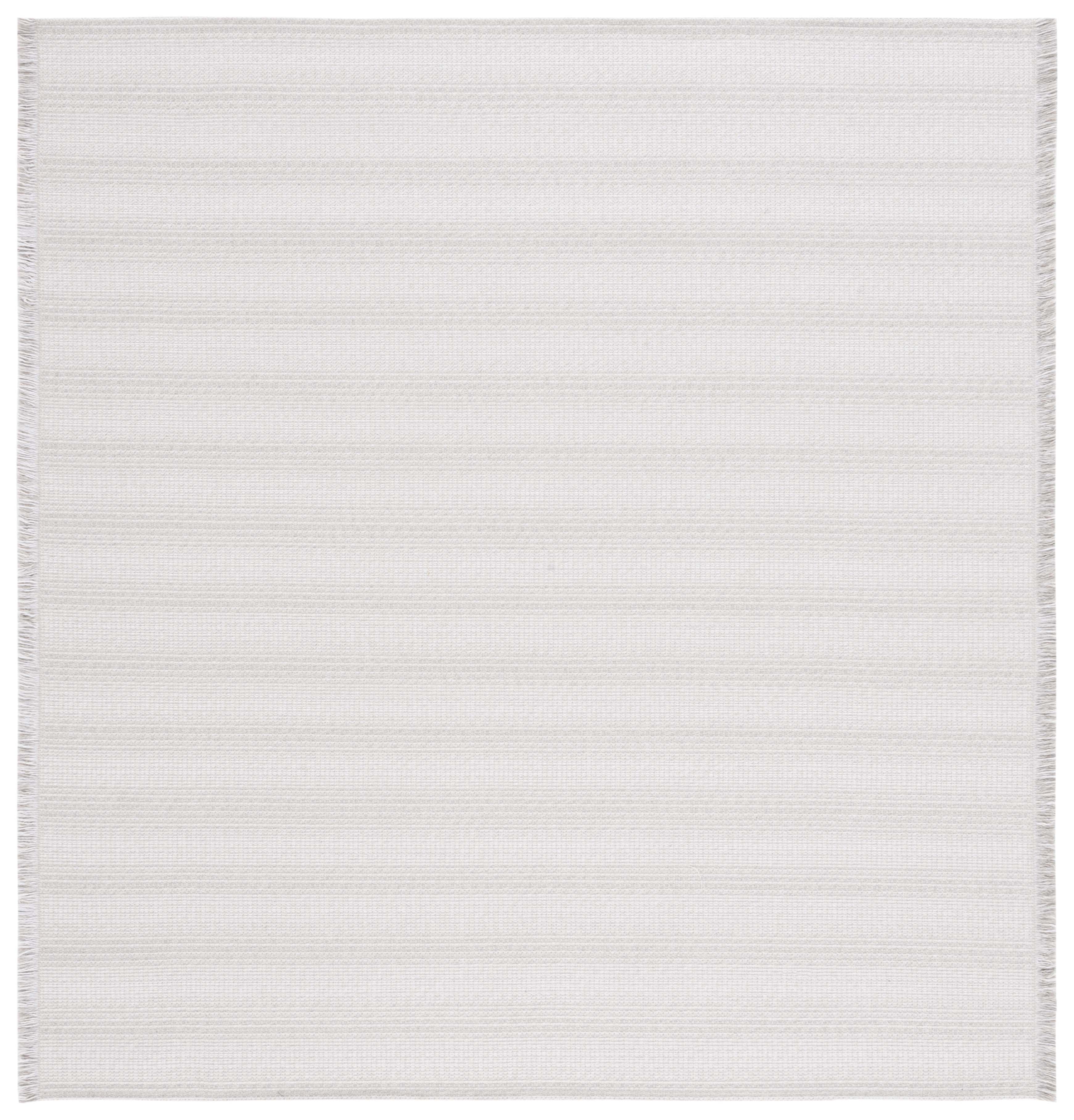 Ivory and Gray Square Flat Woven Synthetic Stripe Rug
