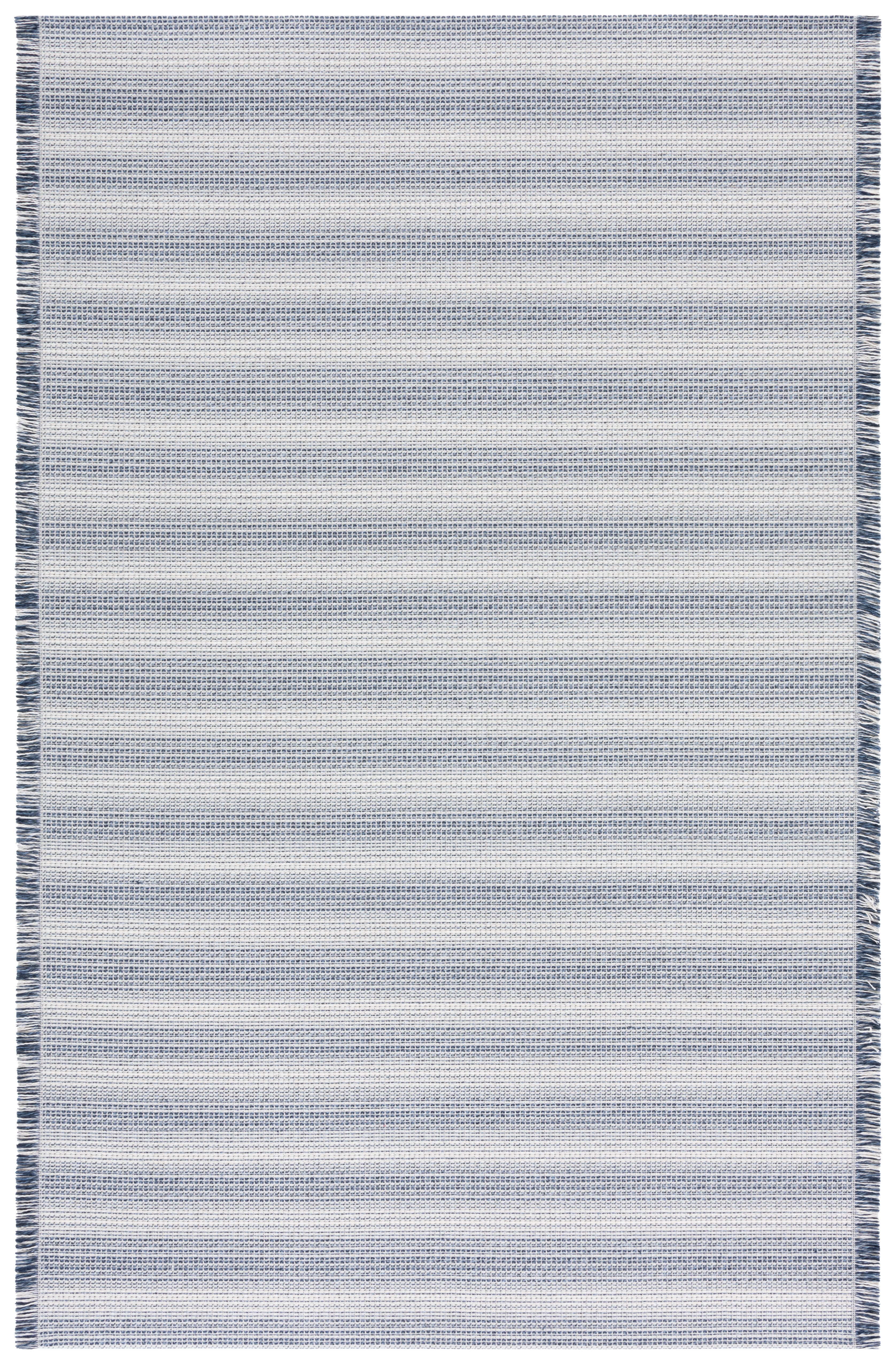 Ivory and Navy Striped Cotton Synthetic 4' x 6' Area Rug